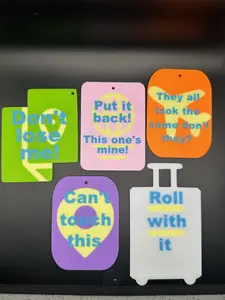 Colorful 3D Printed Luggage Tags Set of 5 - Unique Travel Icons & Fun Phrases, Personalized Bag Identifiers