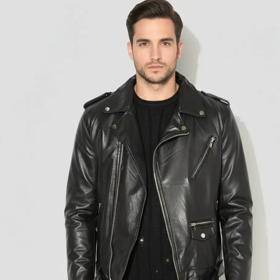 Black Sheep Leather Furry Biker Jacket Casual Coats Classic Love Man Menswear Metallic Outdoor Smooth Stylish Tops Zippers