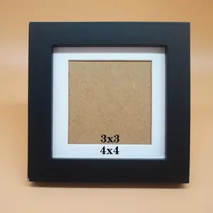 Elegant Black Solid Wood Picture Frame 4x4 Inch - with 3x3 Inch Mat for 4x4 Photos, Premium Eco-Friendly Wood for Home & Office Decor, Perfect for Wall Gal