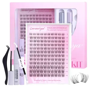 Geeneiya Venus Lashes Clusters Kit DIY Lash Extension, 8-14MM Invisible Lash Clusters, Soft Band Cluster Eyelash Extensions Kit with Waterproof Lash Bond and Seal, Lash Remover, Tweezers for Beginners