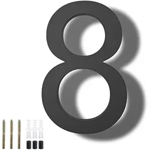 DEWEL 8 Inch Large Floating House Numbers, Black Acrylic Address Numbers for Outside, Modern 911 Visibility Signage with Mounting Nail Kit, Weatherproof Exterior Decor for Garage Gate Mailbox Wall (Number 8)