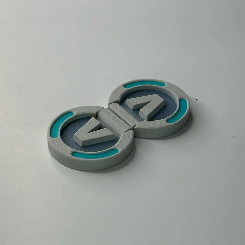 Fortnite V-Buck Fidget Toy - Slip n’ Slide Fidget - 3D Printed Gray & Blue Design