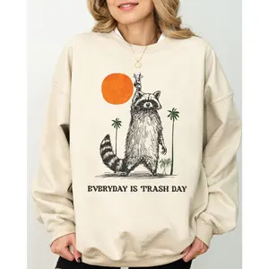 Everyday Is Trash Day, Funny, Raccoon, Meme, Aesthetic Sweatshirt, Women's Crew Neck, Crewneck