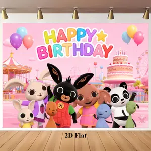 Bing Bunny 2D Flat Cartoon Anime Happy Birthday Banner, Party Photography Backdrop, Wall Art, Outdoor & Indoor Decoration