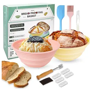 Silicone Banneton Bread Proofing Baskets,Round 9" Set of 2,Sourdough Starter Kit,Sourdough Bread Baking Supplies Tools,Bread Baskets Gifts for Bakers