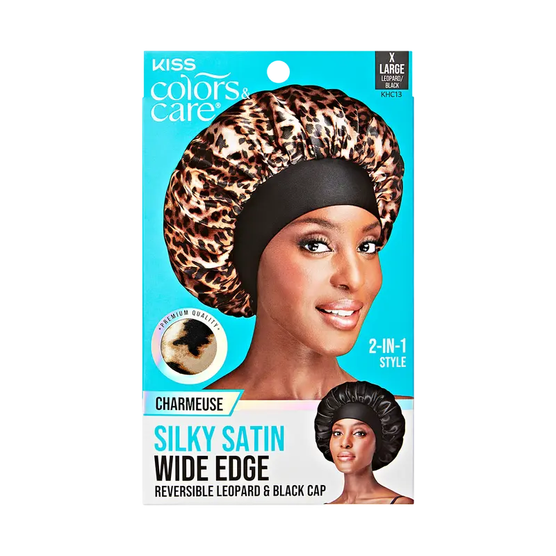 Kiss Colors & Care Silky Satin Double Wear Cap, XL - Leopard | Extra-Large, Silk Bonnet, Sleep Bonnet, Hair Accessories