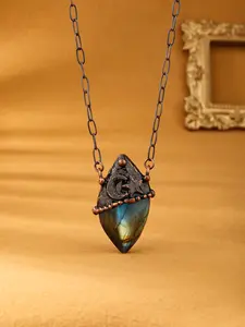 Vintage Style Long Stone Electroplated Antique Copper Pendant Necklace, Women's Party Gift, Random Shape and Color, Natural Phenomenon, Copper Material, Statement Necklace