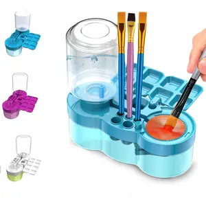 Water Circulation Paint Brush Cleaner Painting Tool with Brush Holder and Palette, Rinser Dispenser for Adults Artists Kids (Blue)