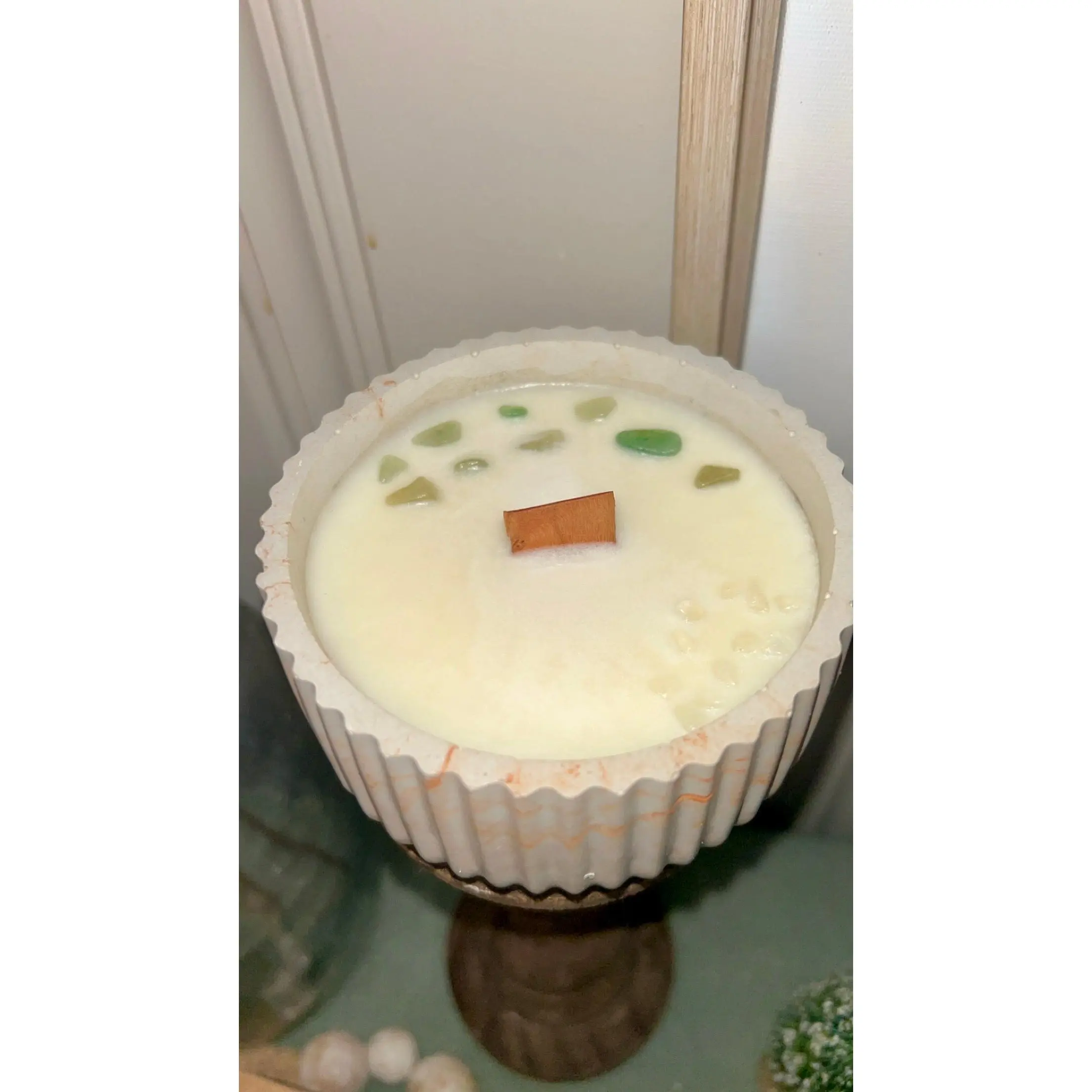 Laundry Day | Handcrafted Concrete Candle with Green Jasper & Clear Quartz | Homestead Apothecary