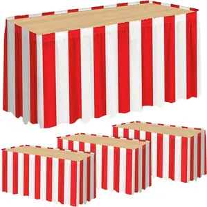 4 Packs Red and White Striped Table Skirt Circus Theme Party Supplies Carnival Table Skirt for Carnival Home Party Decoration, 165 x 30 Inches