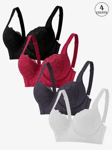 4 pieces women's sexy lace one-piece lingerie bra with underwire, non-removable padding, soft, breathable, and comfortable, suitable for daily casual wear, adjustable straps with a beautiful back, yoga and sports women's bra Underwire Bras