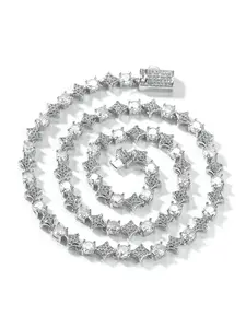 18k Iced Out Star Tennis Chain Necklace, Full Cubic Zirconia Star Links, Bling Hip Hop Jewelry for Men & Women