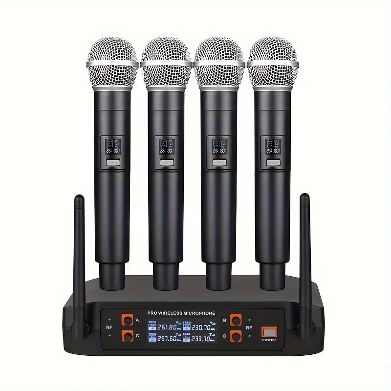 LMBGM D4 UHF Wireless Microphone System, 4 Handheld Mics, Clear Sound, 164ft Stable Range for Karaoke Singing Conference Stage Performance