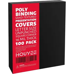 16 Mil Poly Binding Covers, Sand Texture, for Presentation, 8.5x11 Inches, Letter Size, Black, Square Corners, Un-Punched