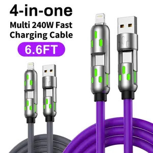 2packs 240W 4-In-1 USB-C Cable- PD 5A Fast Charging And Data Sync With USB A, TYPE-C,Compatible With IPhone 15/14, IPad Pro, And Laptops, Multi-Device Compatible With IPhone, Android, Camera, MP3 Universal Adapter Charger Nan MFi Certified