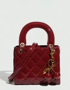 Chic burgundy quilted tote bag with classic geometric patterns and smooth PU material. Petite elegant design, lightweight and multi-functional. Perfect for daily commute, campus life, summer vacation, party looks and holiday gifts all year round.