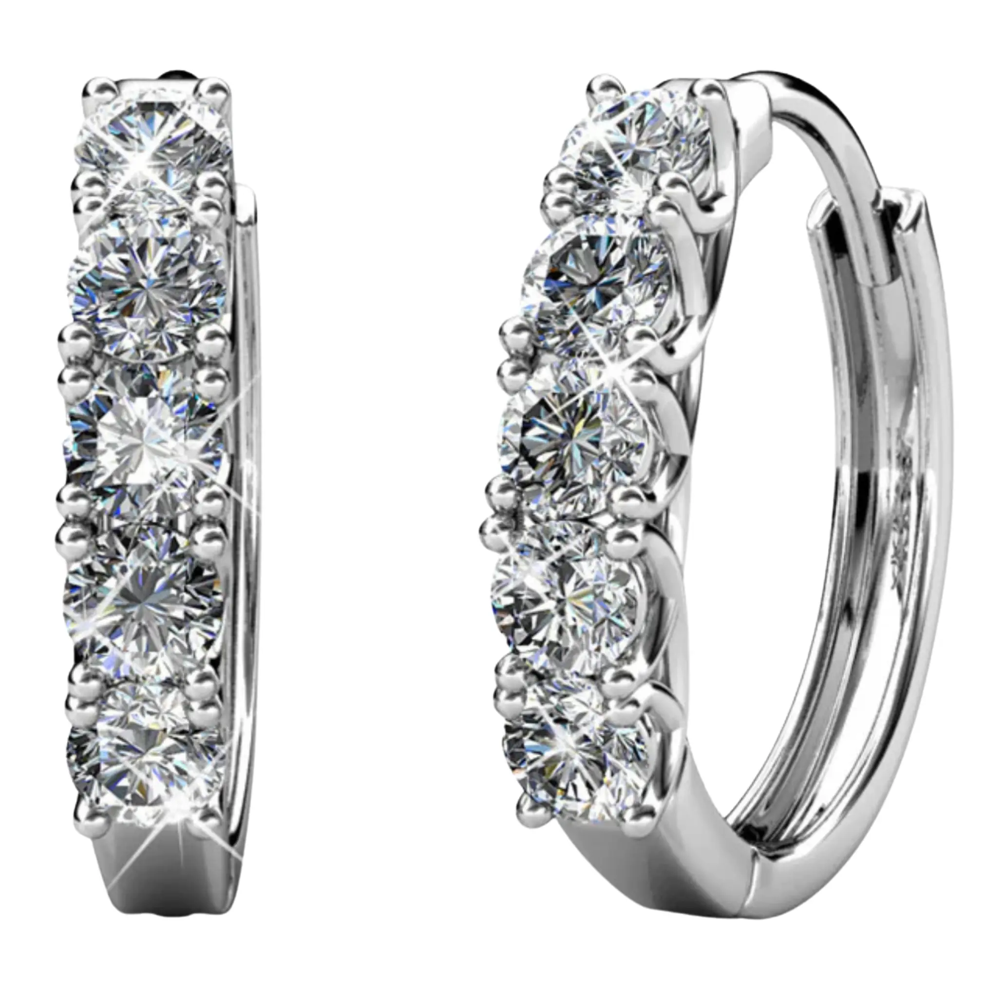 Bethany 18k White Gold Plated 15mm Hoop Crystal Earrings with Simulated Diamond Crystals