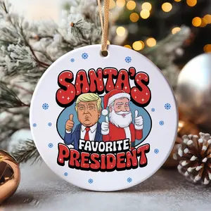 Santa's Favorite President Ceramic Circle Ornament, Xmas Tree Decoration 2024 Pack Room easter christmas tree