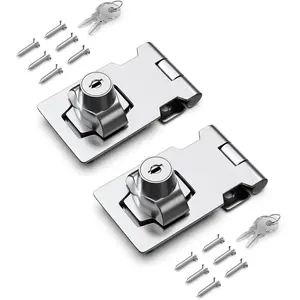 2.5 Inch Keyed Hasp Lock 2 Pack - Silver Twist Knob Heavy Duty Lock for Cabinets & Small Doors, Made of Heavy Duty Zinc Alloy with Chrome-Plated Iron, Includes Keys & Screws