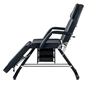 Tattoo Chair Adjustable Massage Table with Hydraulic Stool, 3-Section Esthetician Bed, Reclining Facial Spa Chair for Tattoo Studio Beauty Salon Equipment tattoo chairs,Black
