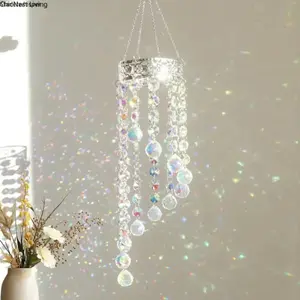 Crown Crystal Sun Catcher Prism Wind Chime, Handmade Rainbow Light Hanging Decor, Stylish ornament fits window, bedroom, courtyard and garden, delicate blessing decorative gift for indoor outdoor home embellishment