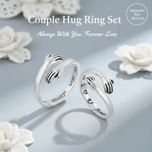 "Hug You Always" Adjustable Opening Ring – Engravable Love Quote, Unique Hug Shape – Perfect for Lovers, Friends & Family!