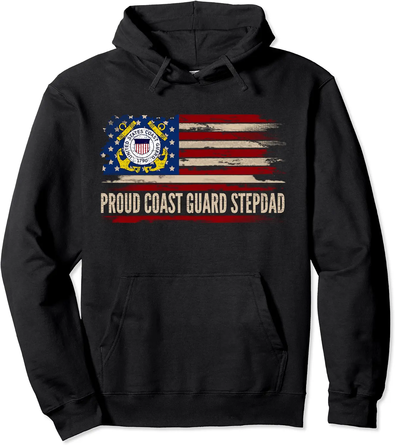 Vintage Proud Coast Guard Stepdad American Flag Gift Pullover Hoodie - Farhadheid Shop 36B09642HCDH