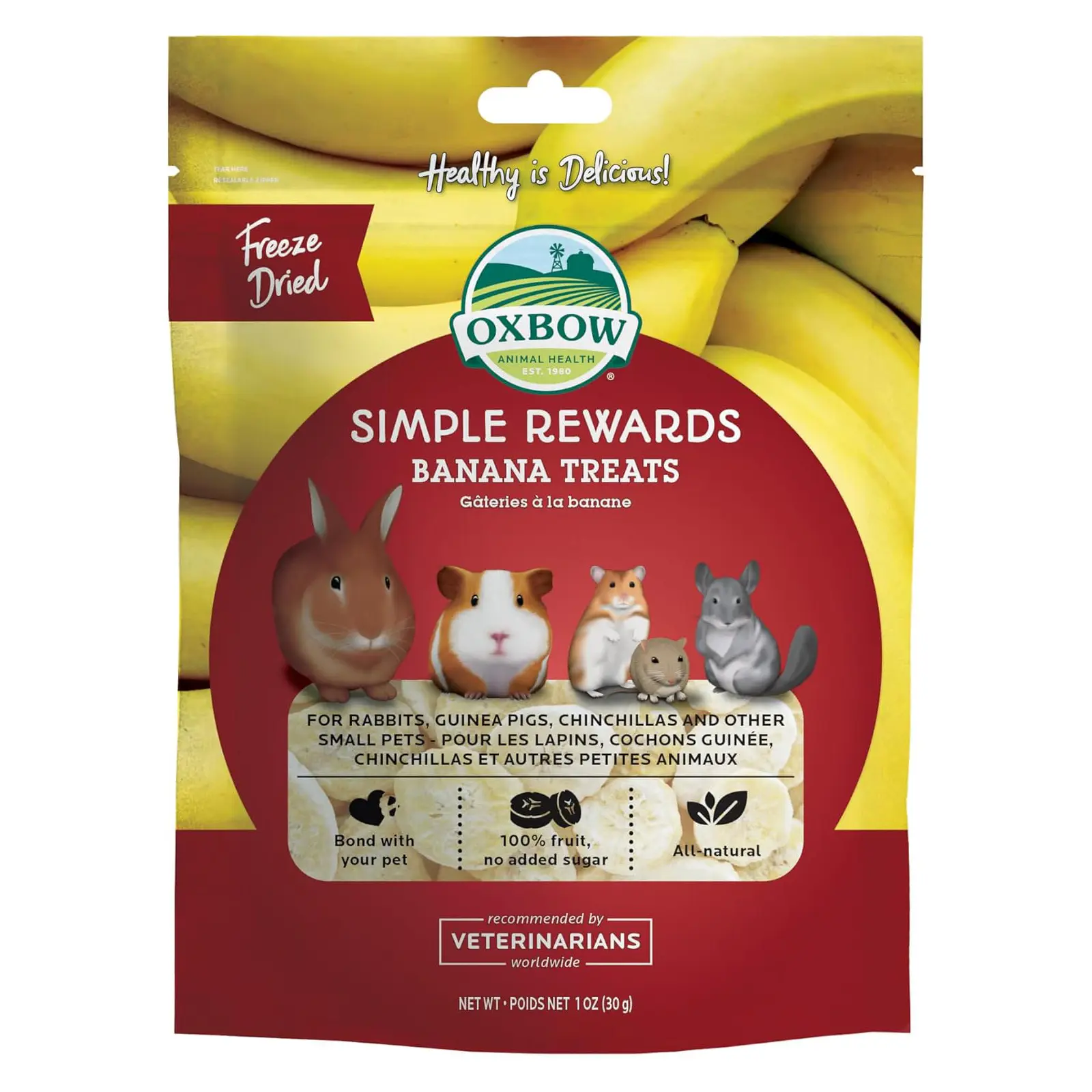 Oxbow Simple Rewards Rabbit Treats, Guinea Pig Treats, Bananas, 1 oz Freeze Dried, Bunny Treats, Hamster Treats, Chinchilla, Guinea Pig Snack, Rabbit Enrichment, Rabbit Accessories, Essentials