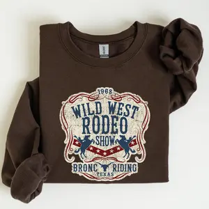 Wild West Rodeo Show Bronco Riding Cowboy Cowgirl Sweatshirt, Women's Crew Neck, Crewneck