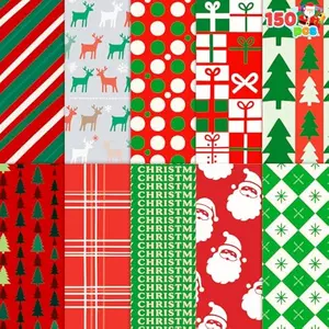 JOYIN 150 Sheets Christmas Wrapping Paper, 20''x20'' Xmas Tissue Papers Bulk for Holiday Party Supplies, Craft Decor, Assorted Designs with Christmas Tree Elk for DIY Crafts, Bag&Box Gift Wrapping