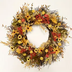 1pc 24" Large Fall Wreaths Outdoor artificial plants,Bohemian style wreath,Door Wreaths With Daisy Farmhouse Autumn Wreath For Thanksgiving,Outside Indoors Wreaths, Decorative Swags,Halloween and Christmas decorations