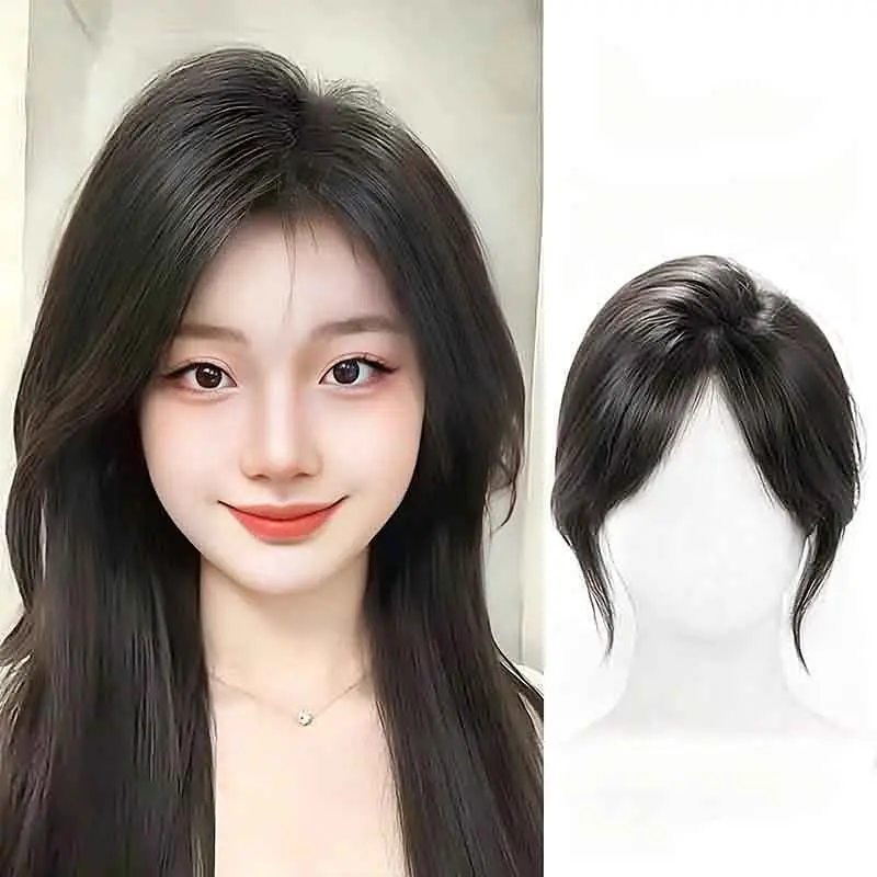 Hand Tied Swiss Lace Hair Topper with Bangs – Lightweight Breathable Cover Gray Volumizing Top Piece for Women Thinning Hair