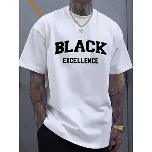 Men'S Black Cotton T-Shirt with Bold "BLACK EXCELLENCE" Print - Relaxed Fit Short Sleeve, Comfort Round Neck, Retro Streetwear Style, Machine Washable for Autumn & Year-Round Casual Wear, Streetwear Fashion | Casual Cool Design | Medium Elasticity,