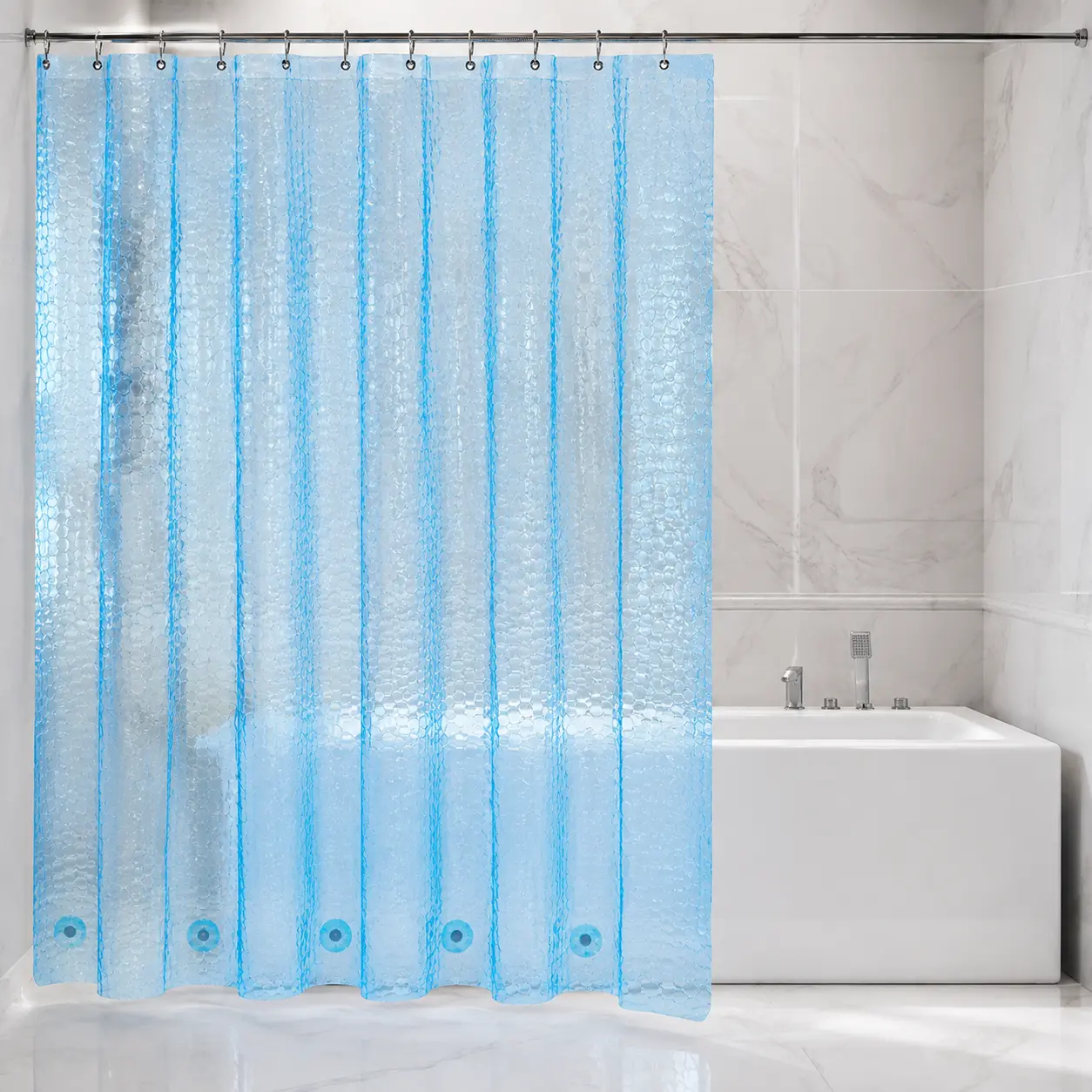 3D Water Cube EVA Shower Curtain Liner, Textured Bathroom Curtain with Metal Grommets, Weighted Bottom & 12 Hooks, Modern Bath Divider for Tub, Shower, Doorway & Partition