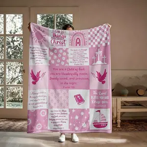 You Are A Child Of God Flannel Throw Blanket, Wonderfully Made Dearly Loved Bible Verse Pink Quilt Pattern Soft Warm Cozy Nap Blanket for Couch Bed Dorm, Christian Inspirational Gift for Her Girl Believer, Birthday Christmas Holiday Gift