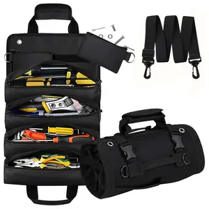 Tool Bag, Large Roll Up Tool Bag Organizer, Tool Storage Pouch with 5 Pockets, Multifunctional Heavy Duty Portable Carrier Bag for Mechanics, Electricians & Hobbyists