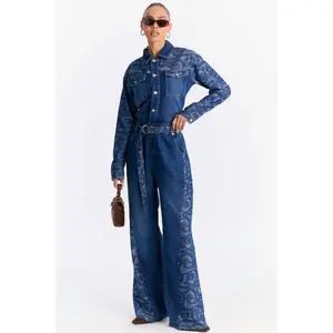 Jenny Belted Wide Leg Jumpsuit - Denim Z