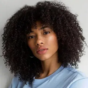 SummerVibes AISI HAIR Short Curly Afro Wig with Bangs Curly Black Wig Afro Kinkys Curly Hair Wigs Synthetic Wig Curly Full Wig for Black Women (Black)