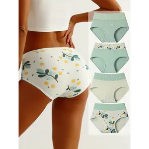 4-Piece Vibrant Colorblock Comfort Print Panties  High-Waist Soft Lingerie for Daily Wear