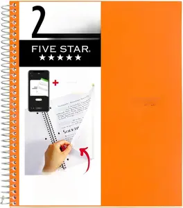 Five Star Spiral Notebook + Study App, 2 Subject, College Ruled, 8-1/2" x 11", 120 Sheets, Fights Ink Bleed, Purple, Orange, Green, Blue, Gray, Black, Color Will Vary, 1 Count (824230)
