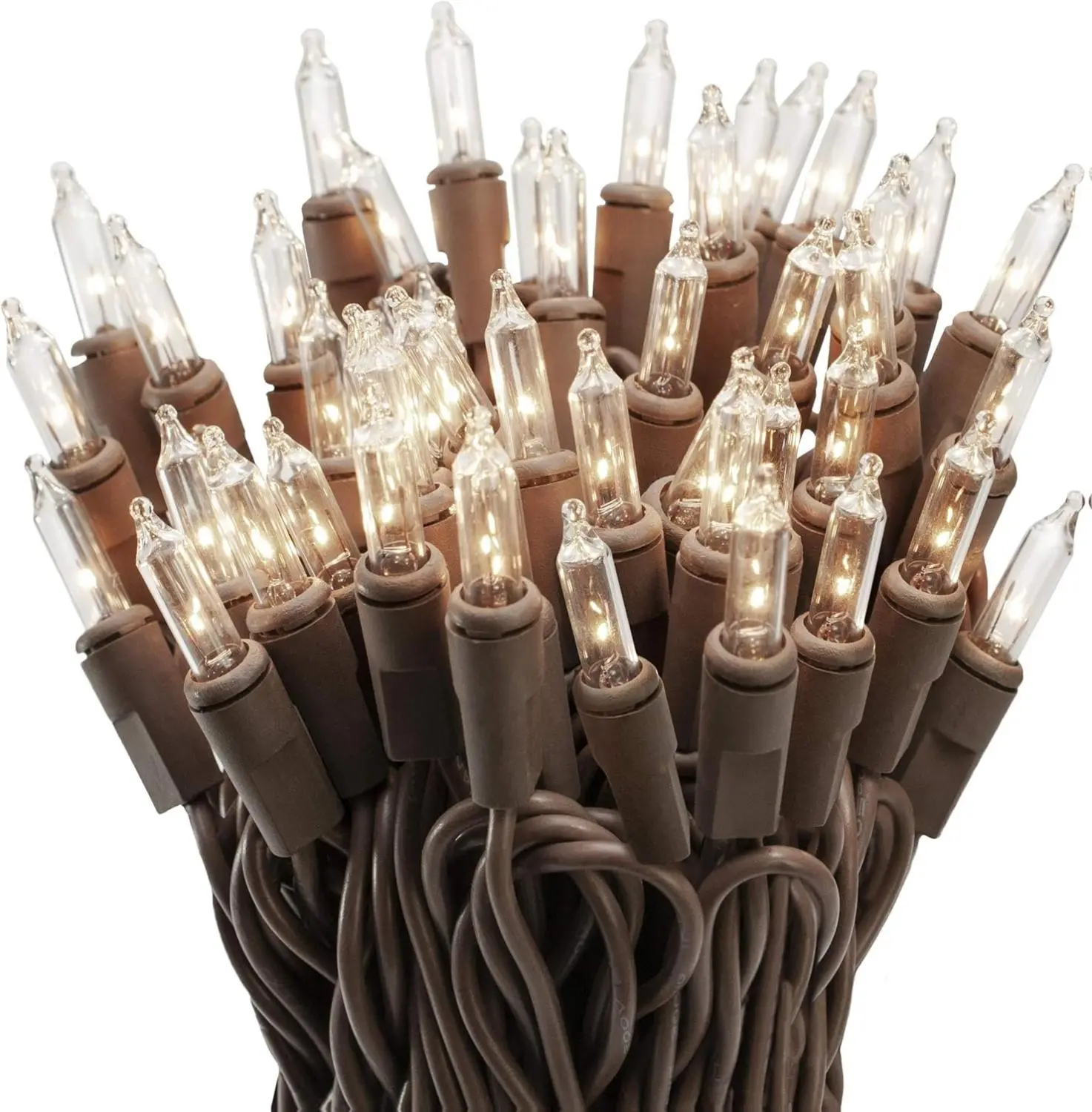 50 Clear Mini Christmas String Lights on Brown Wire Cord, UL Approved for Indoor/Outdoor Use, 9 Foot of Lighted Length, 11 Foot of Total Length