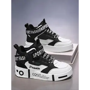Unisex's Patchwork High Top Lace Up Sneakers, Casual Sporty Skate Shoes for Daily Wear, Fashionable Sneakers for Kids