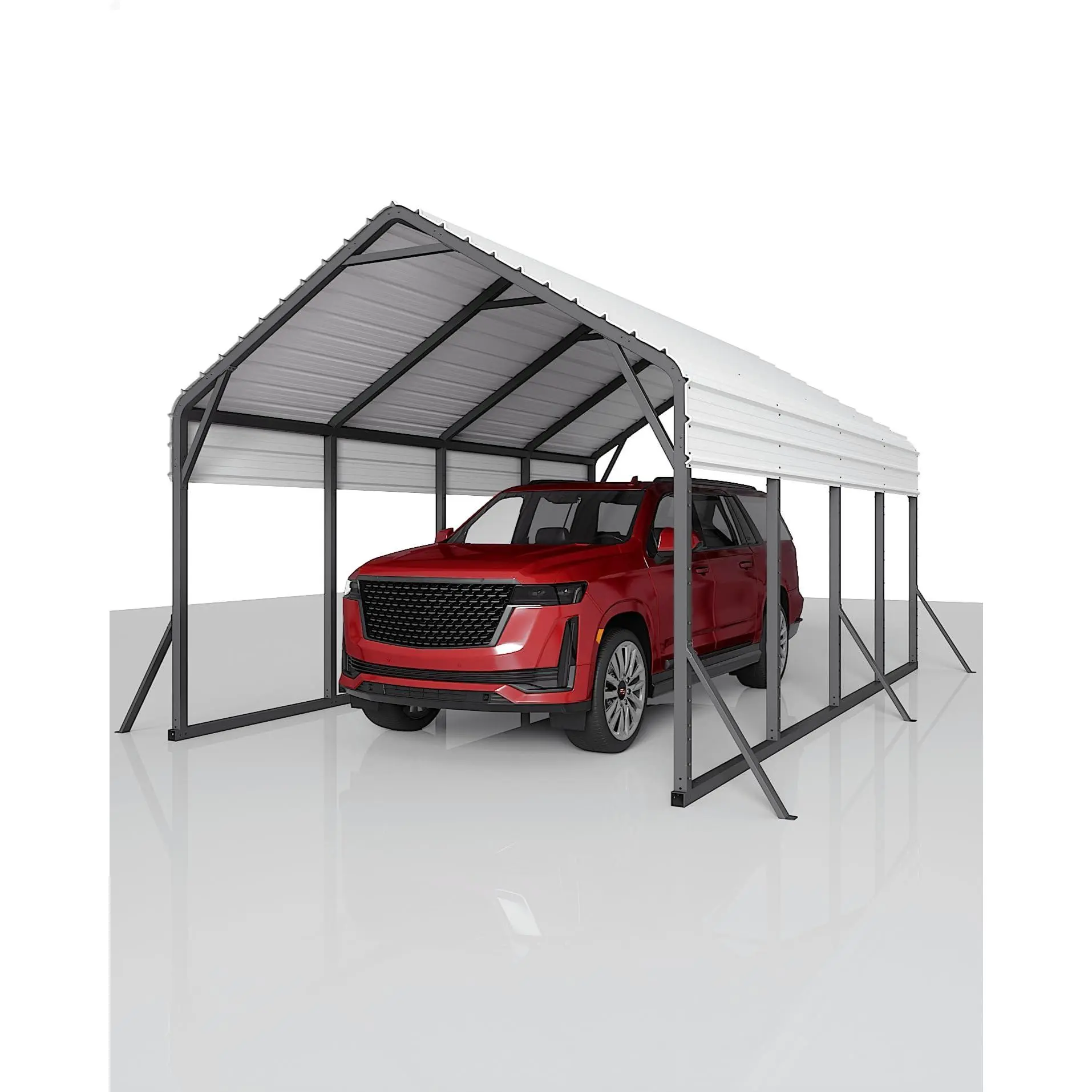 13'x21' Oversized Metal Carport, All-Weather Steel Shelter, Permanent Outdoor Canopy for Pickup Trucks, Bass Boats and Tractors
