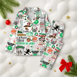 It's A Beaut Clark Christmas Women's Set, Long Sleeve Button Front Top & Elastic Pants, Soft Comfortable Holiday Sleepwear for Women