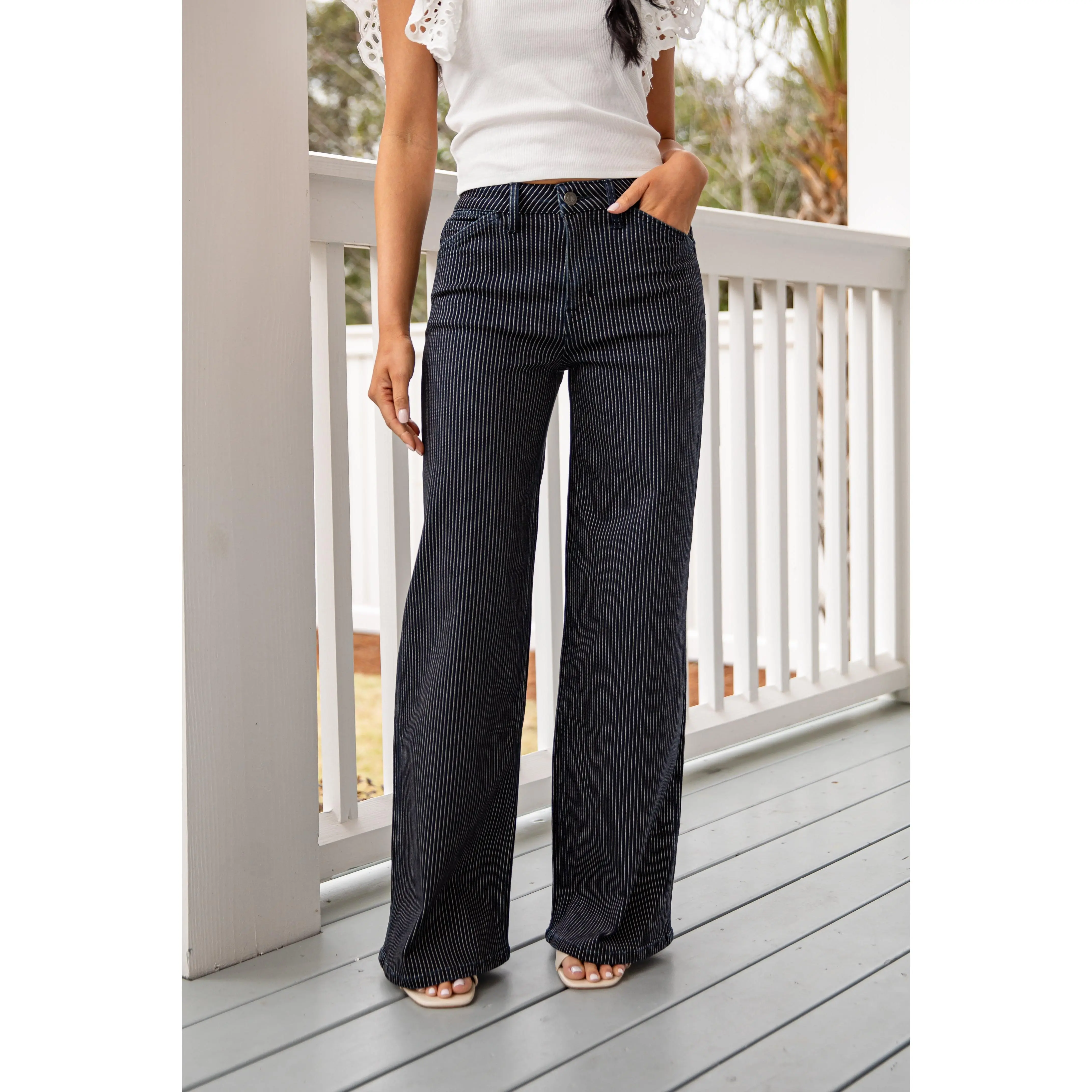 Women's Pinstripe Wide-Leg Collins Jeans