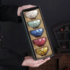 Traditional Chinese Style Ceramic Tea Cup Set, 5 Counts/set Handmade Kung Fu Tea Cup, Tea Making Supplies for Home Office Use, Stylish Drinkware