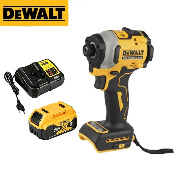 DEWALT DCF850 Compact Cordless Impact Driver, 20V MAX Brushless 1/4-Inch Hex Screwdriver With 3-Speed Control For Woodworking, DIY Projects & Home Repairs hand tool accessory portable nm torque hardware battery power truck high friction ring mode body
