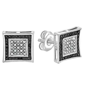 Dazzlingrock Collection 0.10 Carat (ctw) Round Black & White Diamond Kite Shape Men's Stud Earrings in 925 Sterling Silver in Push Back