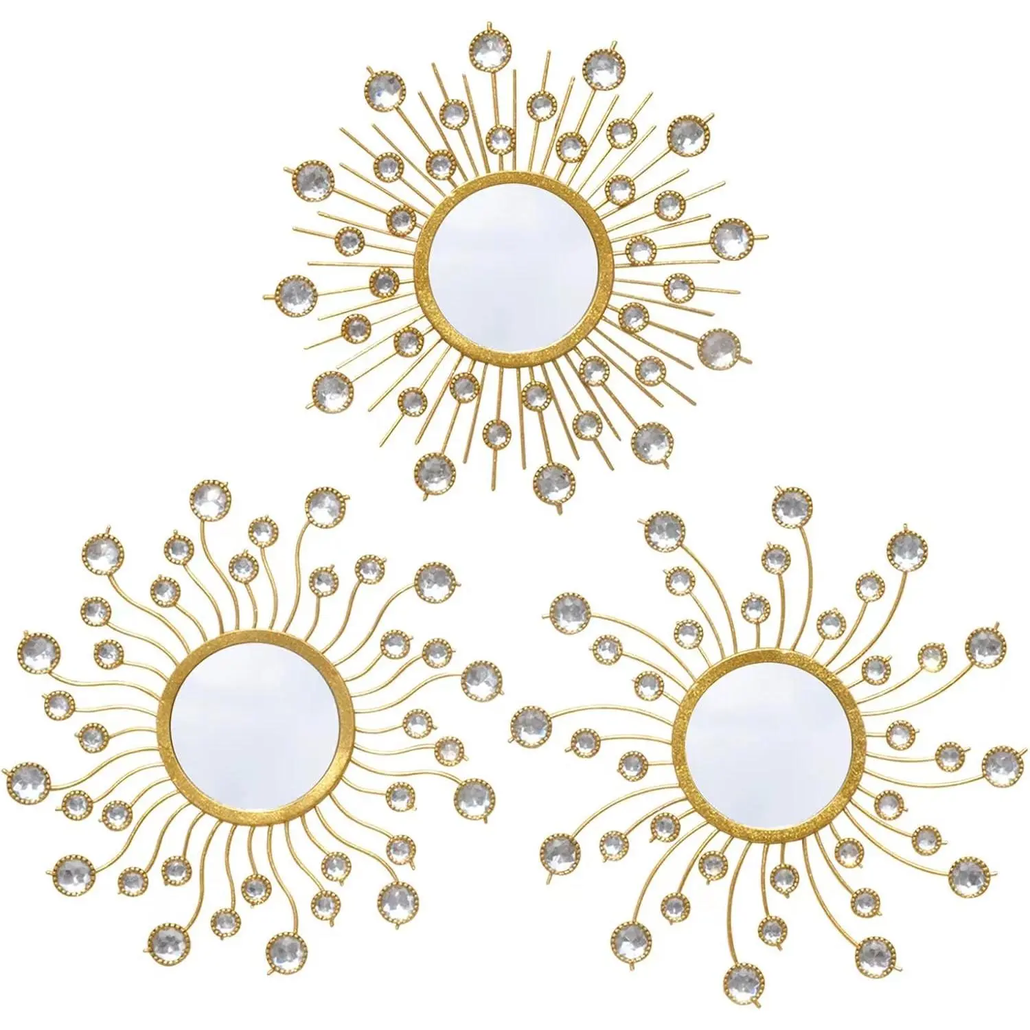 Mirror Wall Decor Wall Mirrors Decorative Sunburst Boho Mirror Gold Mirror Wall Art Metal Decor Mirror Hanging Living Room Bedroom Bathroom Set of 32026