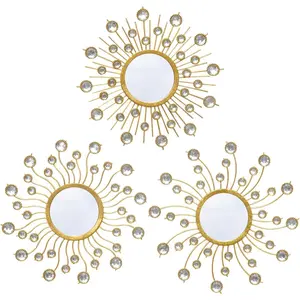 Mirror Wall Decor Wall Mirrors Decorative Sunburst Boho Mirror Gold Mirror Wall Art Metal Decor Mirror Hanging Living Room Bedroom Bathroom Set of 32026